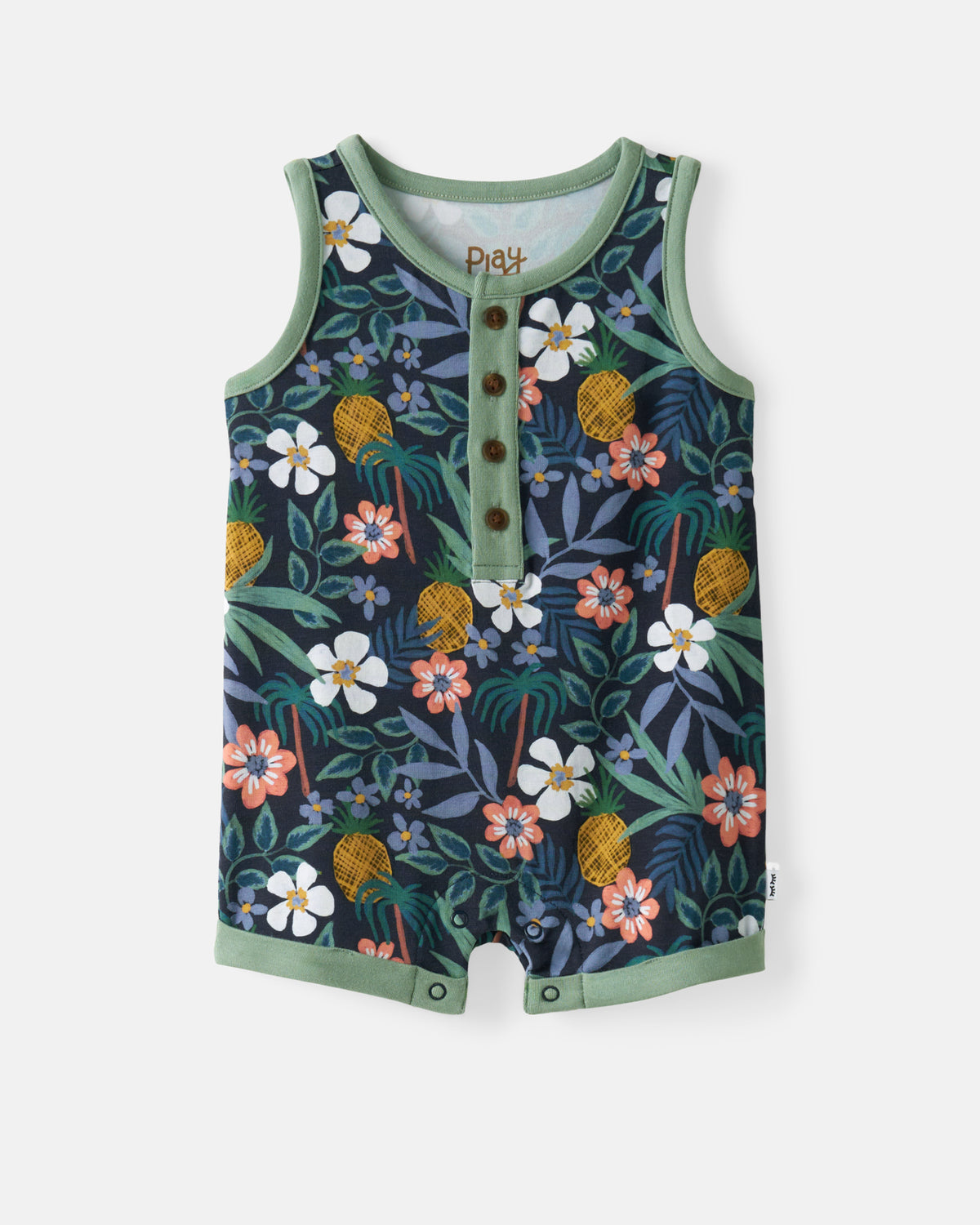 Flat lay of the Tropical Garden Henley Romper