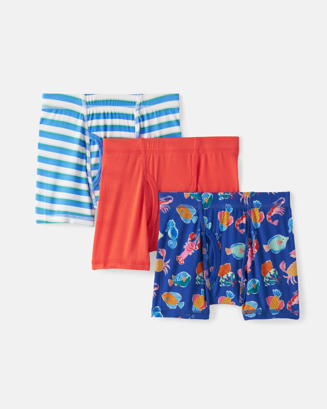 Flat lay of the Tidepool Party 3 Pack Boy's Boxer Brief Underwear