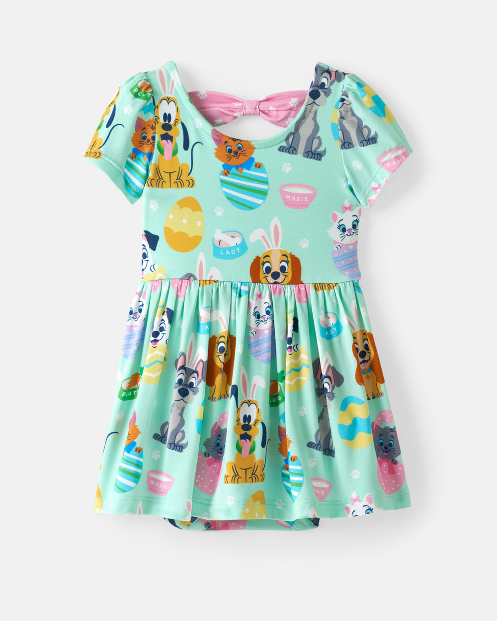 Flat lay of the Disney Peekaboo Pets Bow Back Skater Dress with Bodysuit
