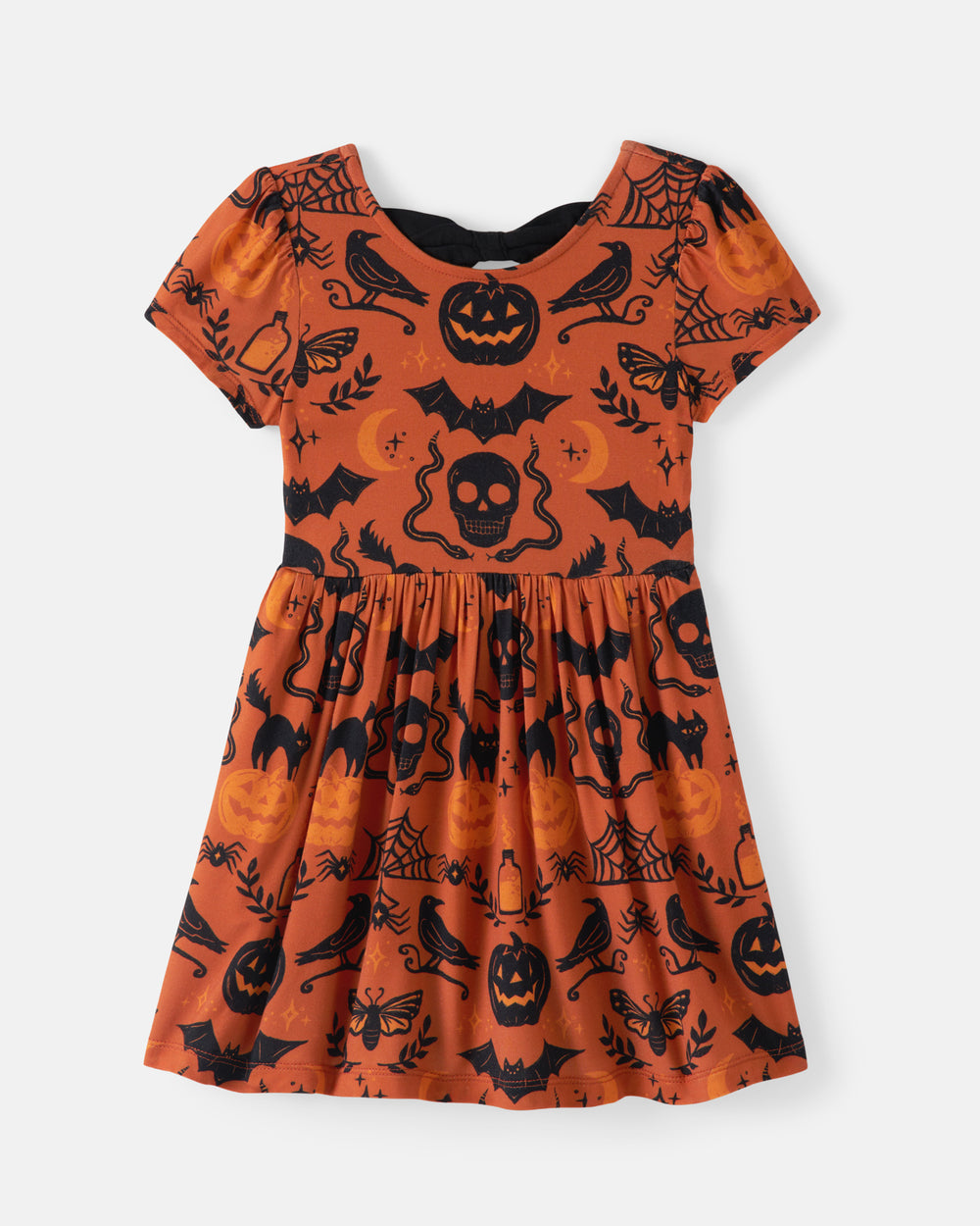 Flat lay of the Midnight Mischief Bow Back Skater Dress