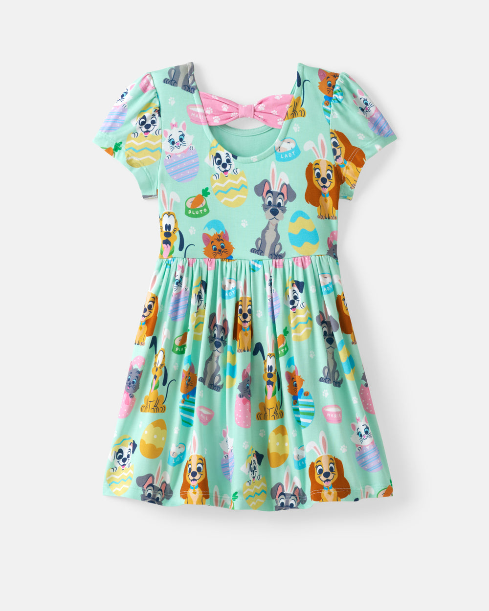 Flat lay of the back of the Disney Peekaboo Pets Bow Back Skater Dress