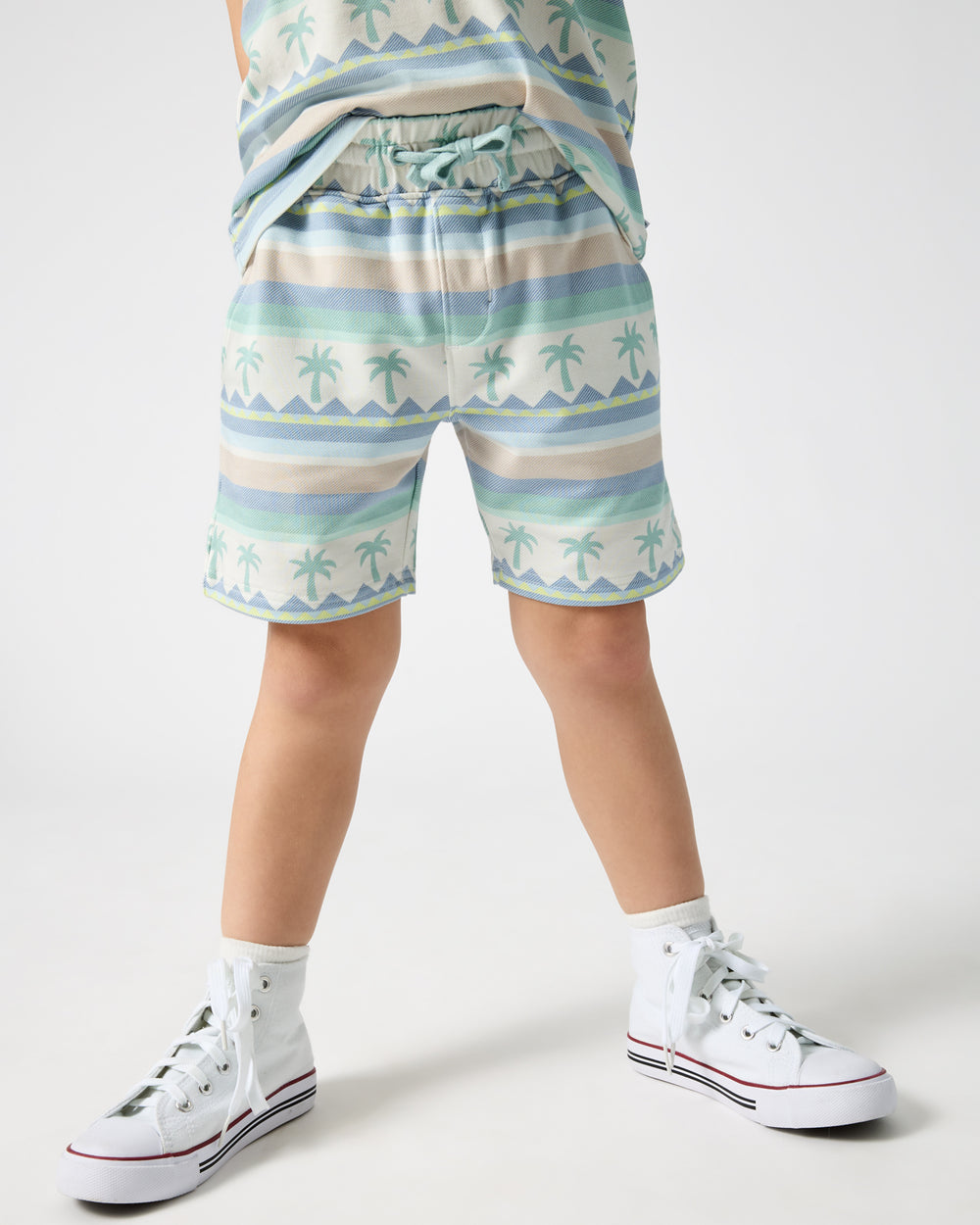 Boy wearing the Swell Stripes Drawstring Shorts