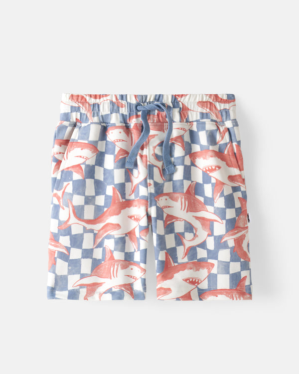 Flat lay of the Shark Fin Checks Drawstring Shorts