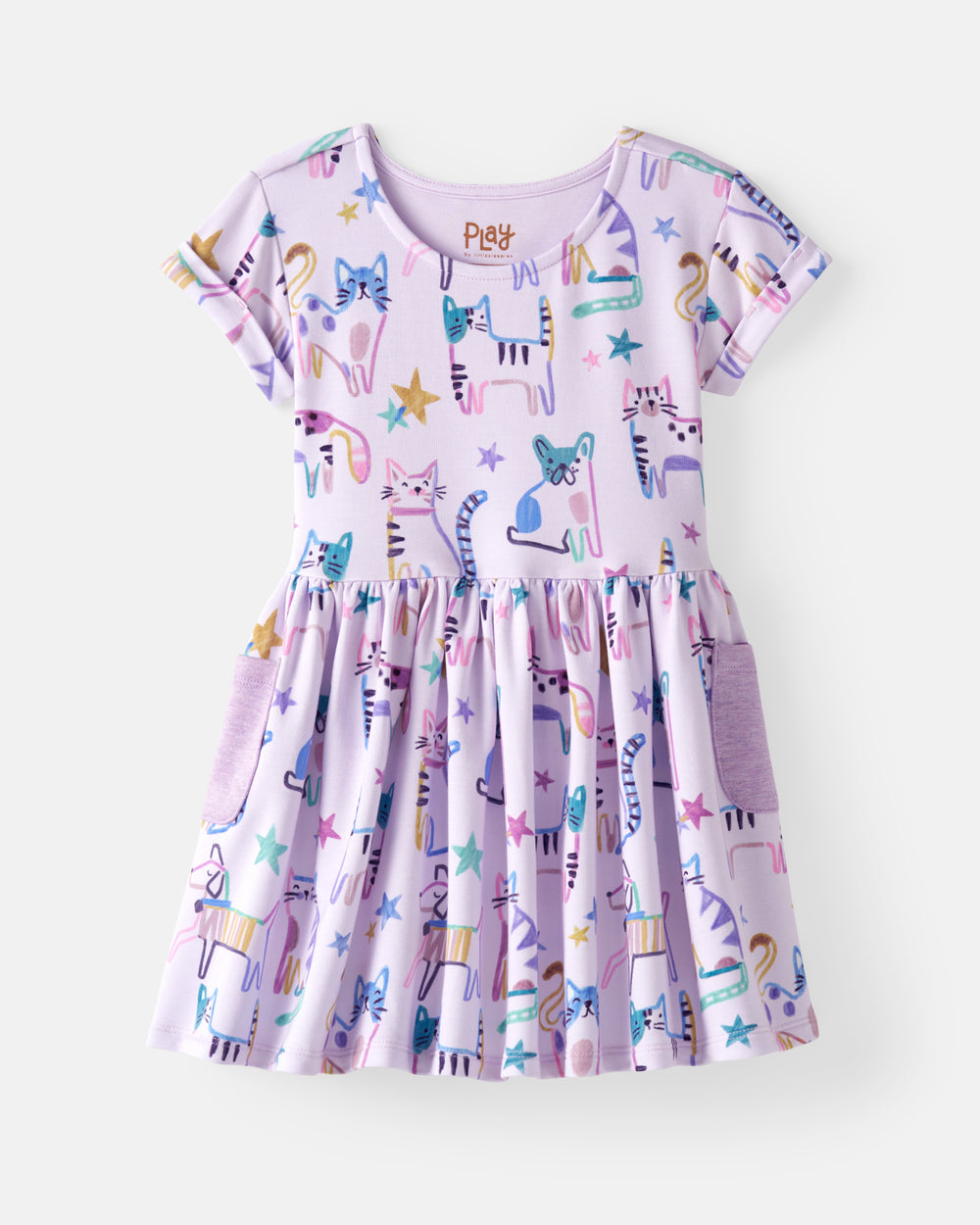 Flat lay of the Whiskers & Wags Purple Patch Pocket Dress