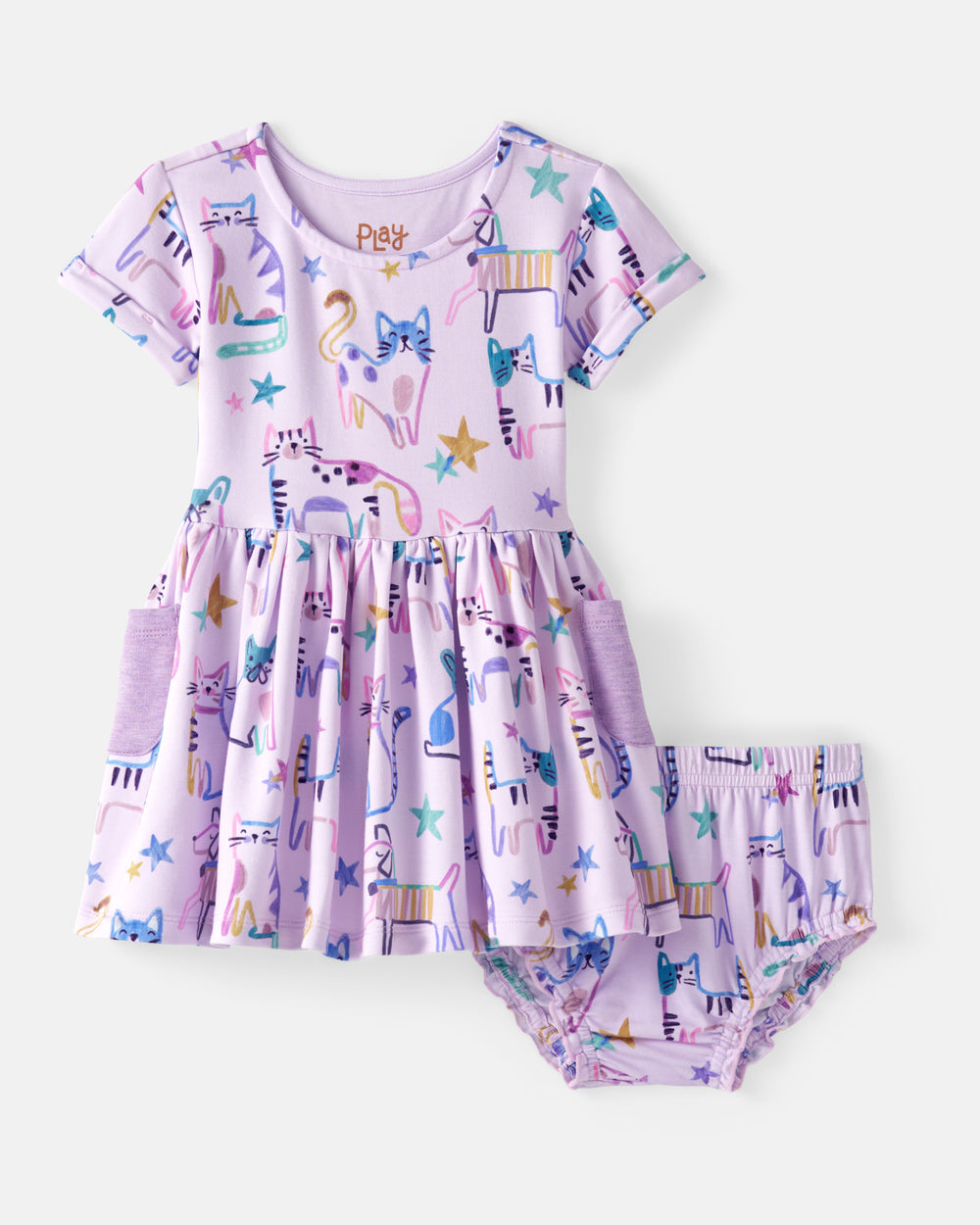 Flat lay of the Whiskers & Wags Patch Pocket Dress with Bloomer