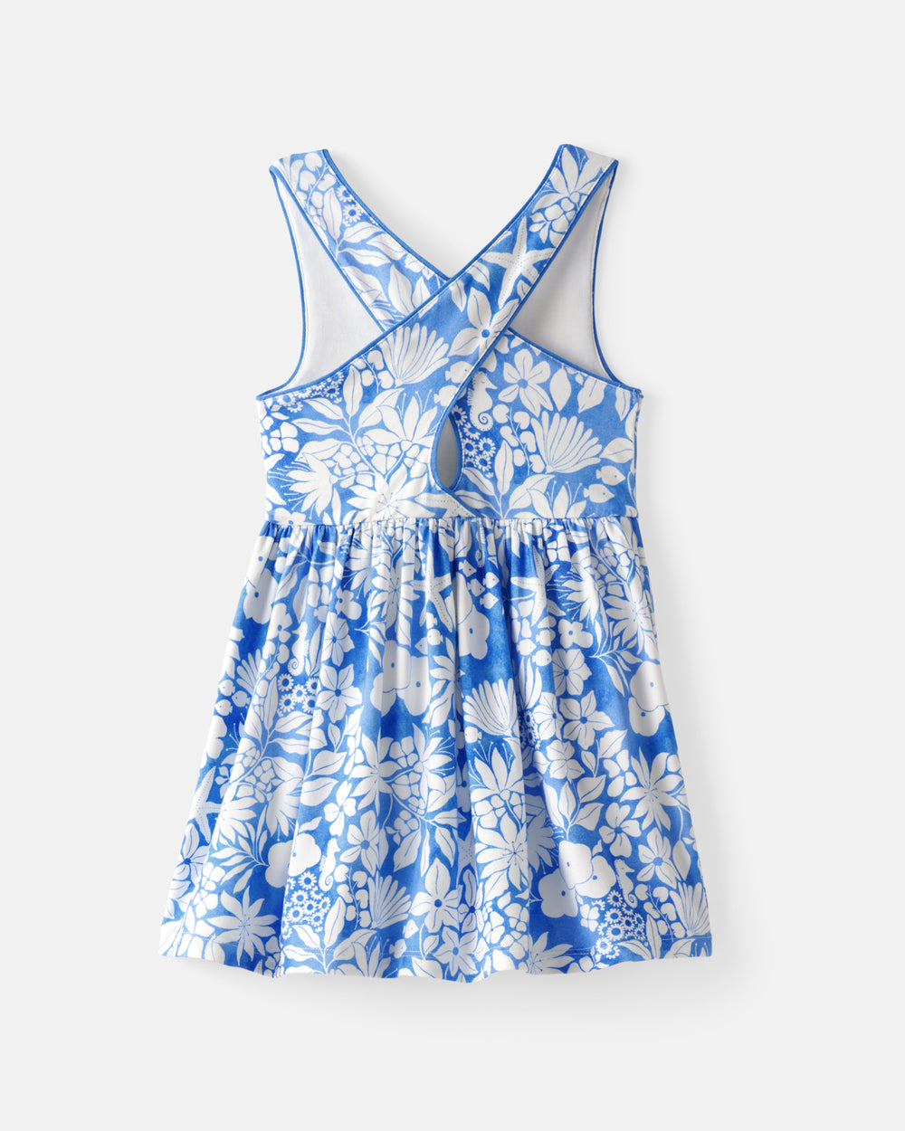 Flat lay of the back of the Azure Garden Cross Back Skater Dress