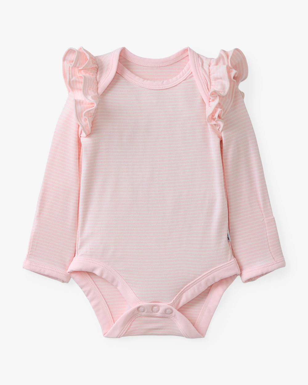 Flat lay of the Prima Pink Stripe Flutter Bodysuit