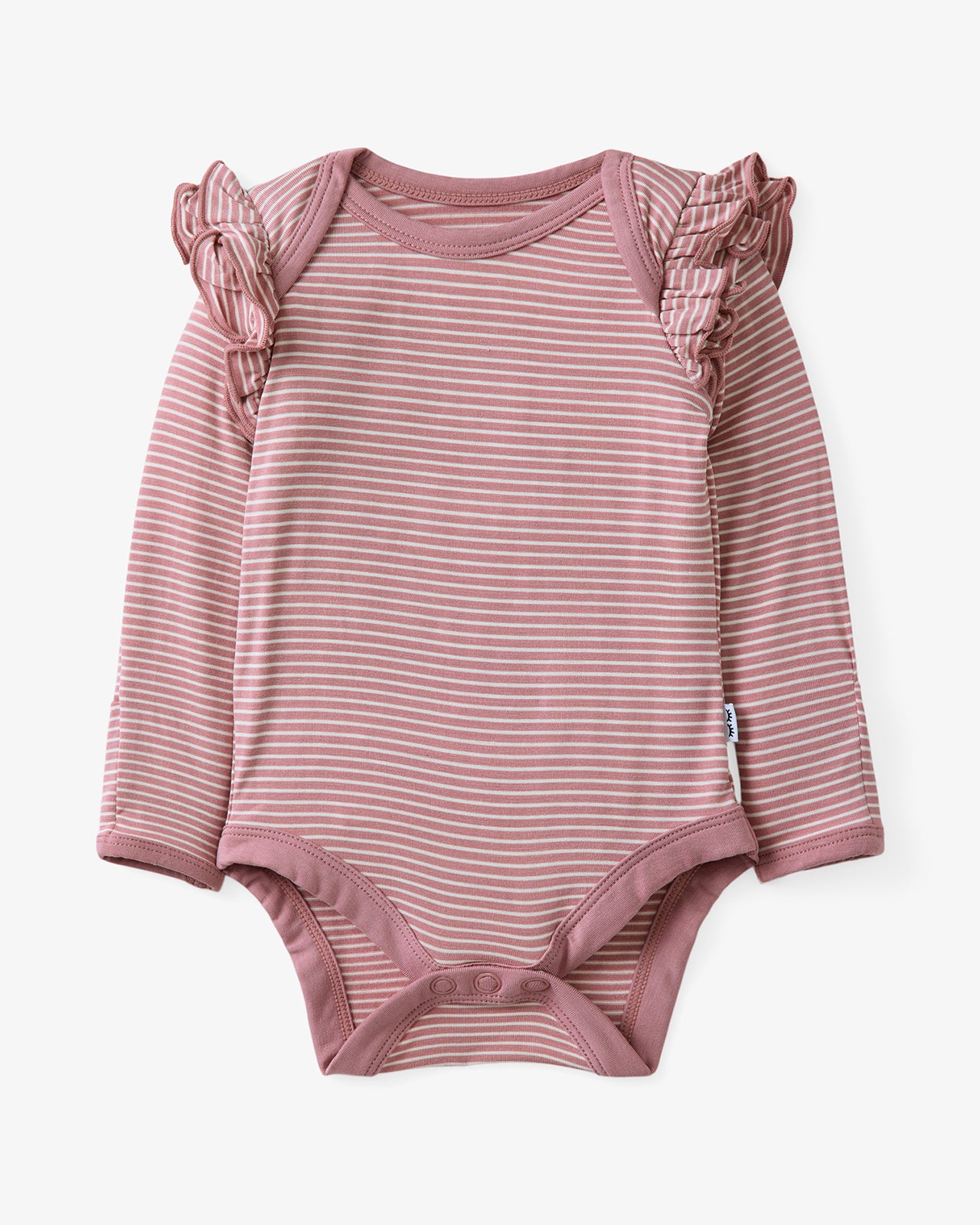 Flat lay of the Rosewood Stripe Flutter Bodysuit