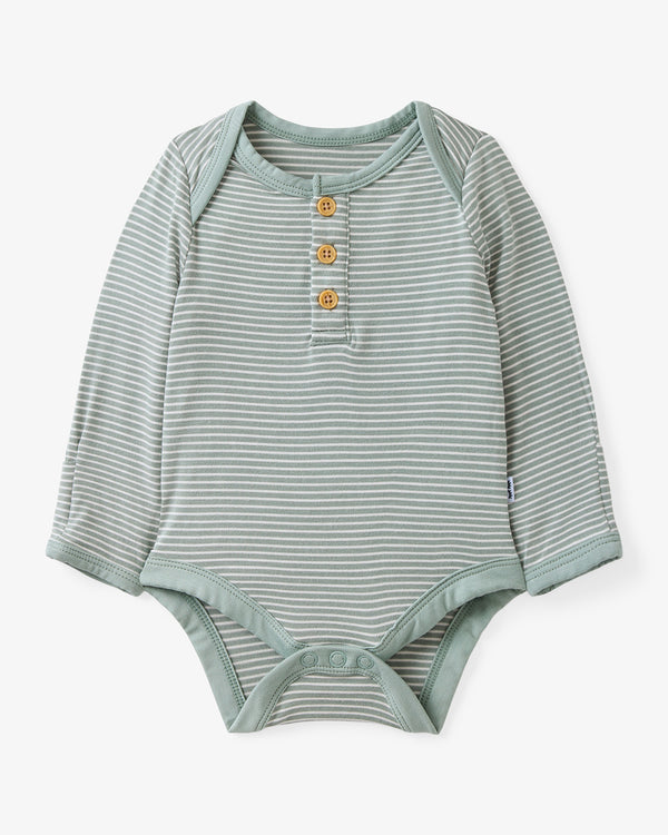 Flat lay of the Willow Stripe Henley Bodysuit