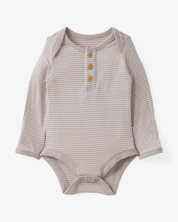 Flat lay of the Dove Gray Stripe Henley Bodysuit