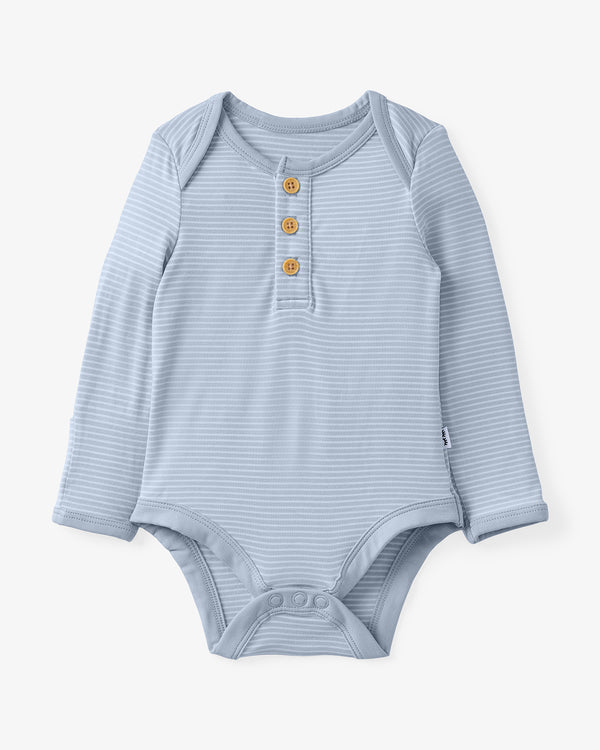 Flat lay of the Light Fog Stripe Henley Bodysuit