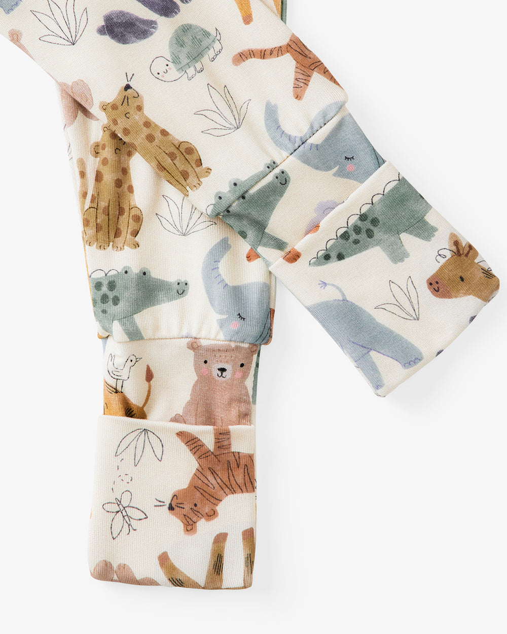 Close up flat lay of leg opening on the Sweet Safari Fold-Over Legging