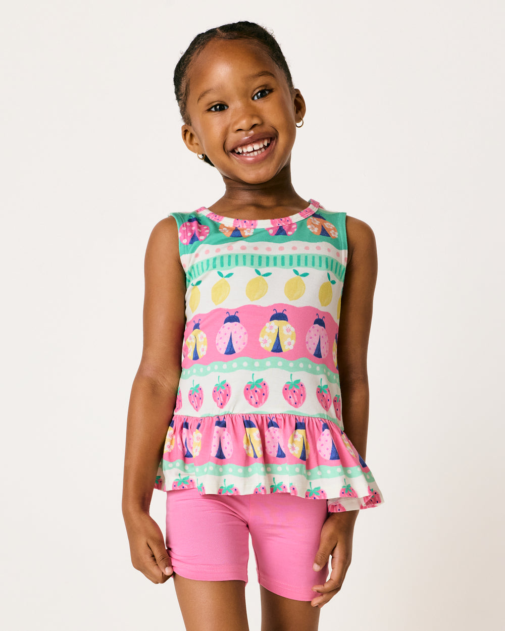 Alternate girl wearing the Ladybug Lane Peplum Tank