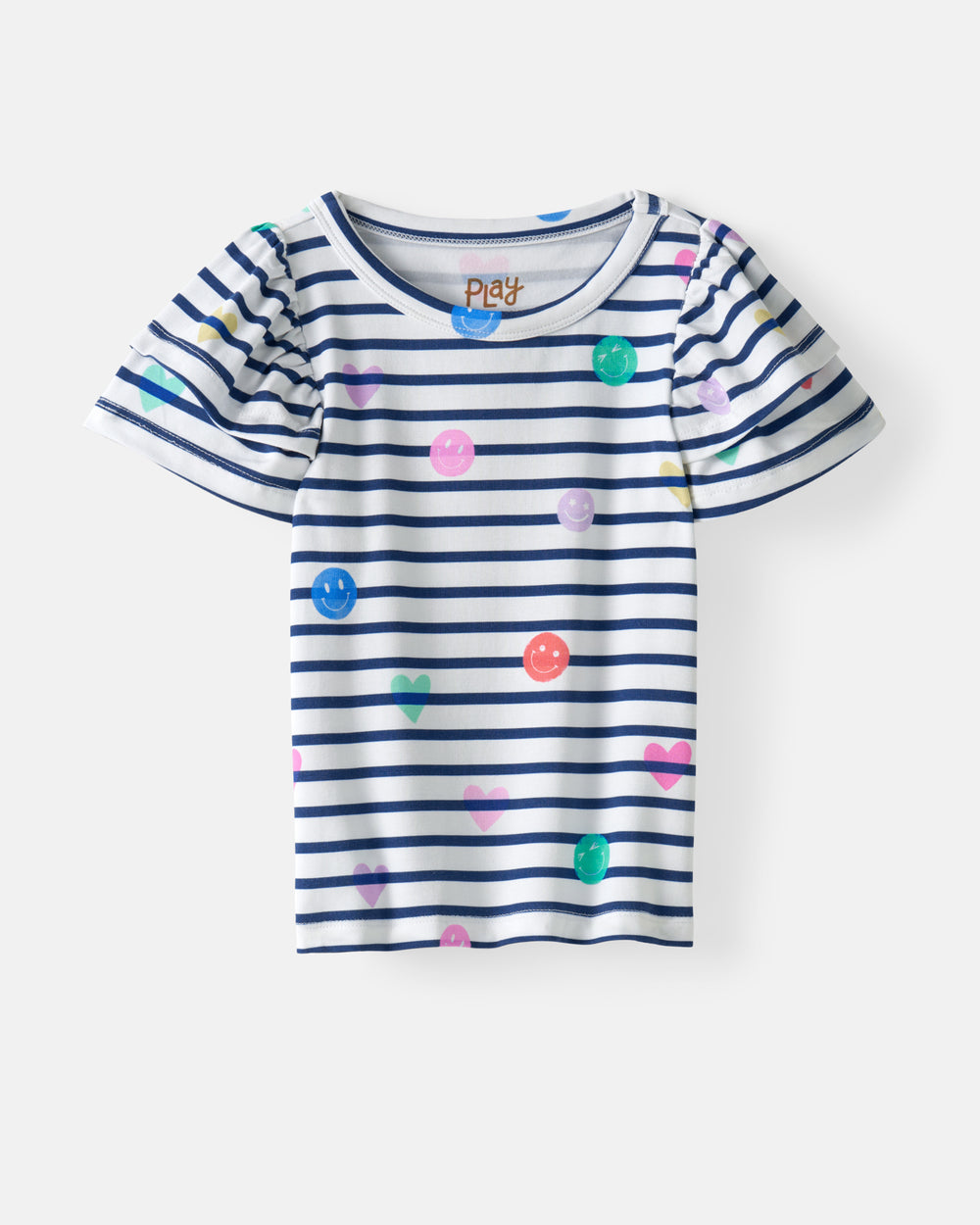 Flat lay of the Smiley Stripes Double Flutter Tee