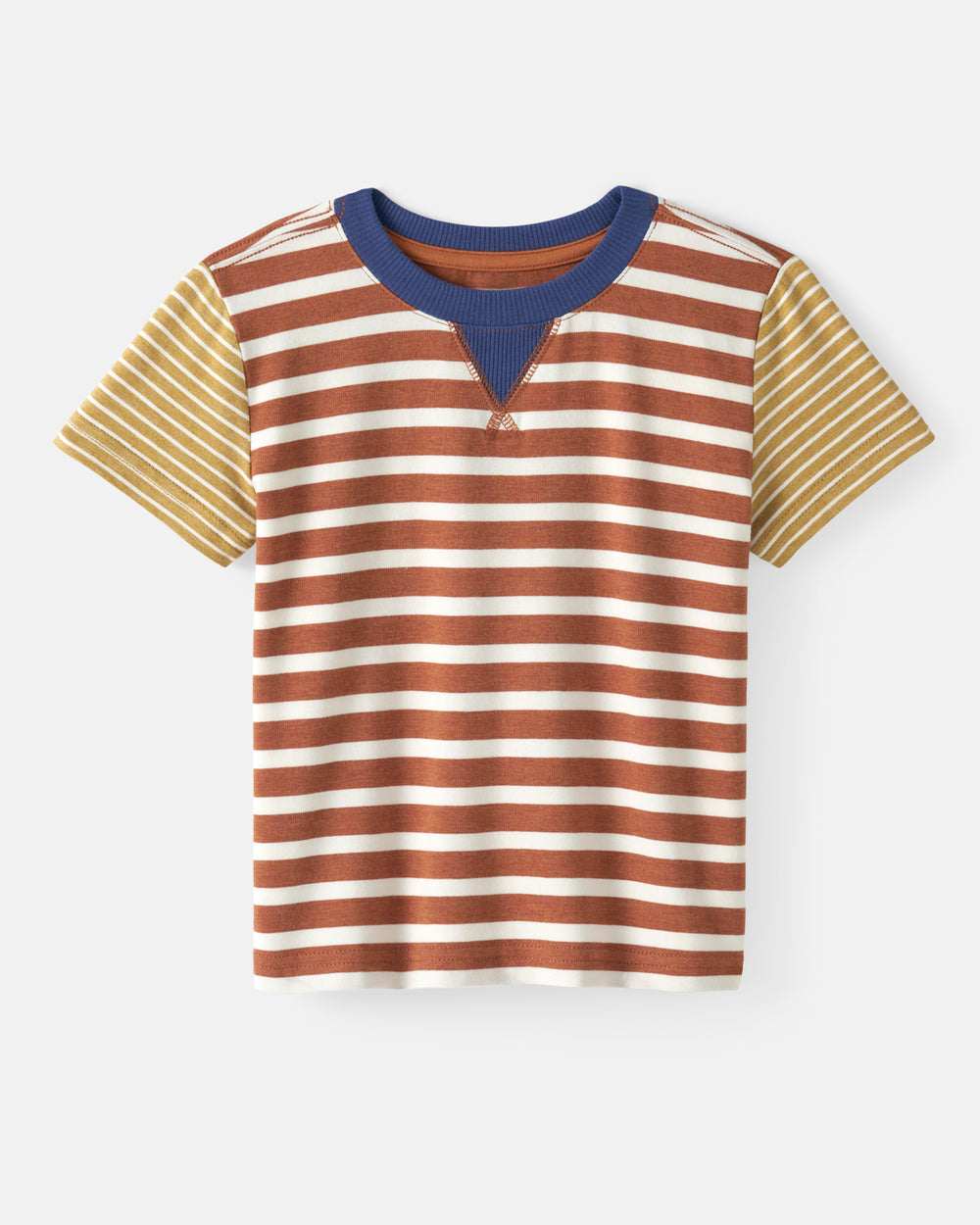 Flat lay of the Golden Amber Heather Stripe Relaxed Tee