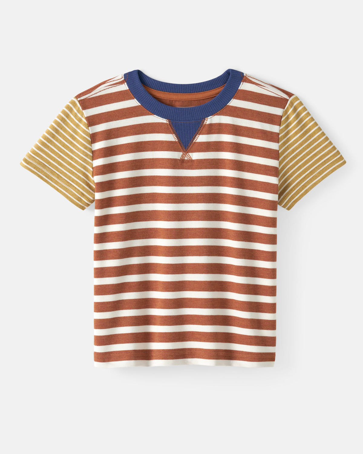 Flat lay of the Golden Amber Heather Stripe Relaxed Tee