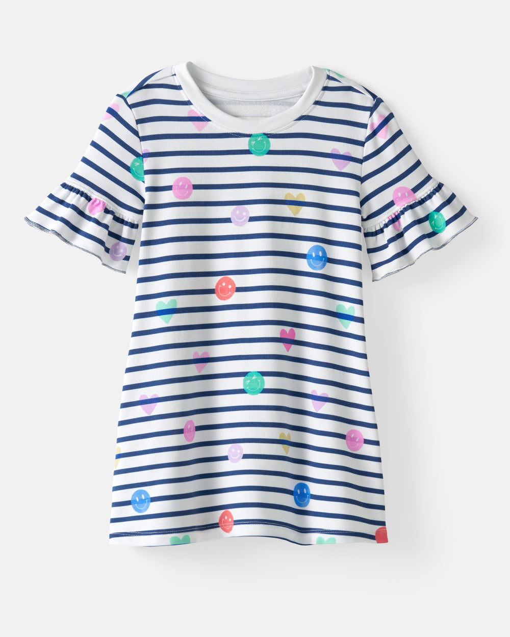 Flat lay of the Smiley Stripes Ruffled Shift Dress