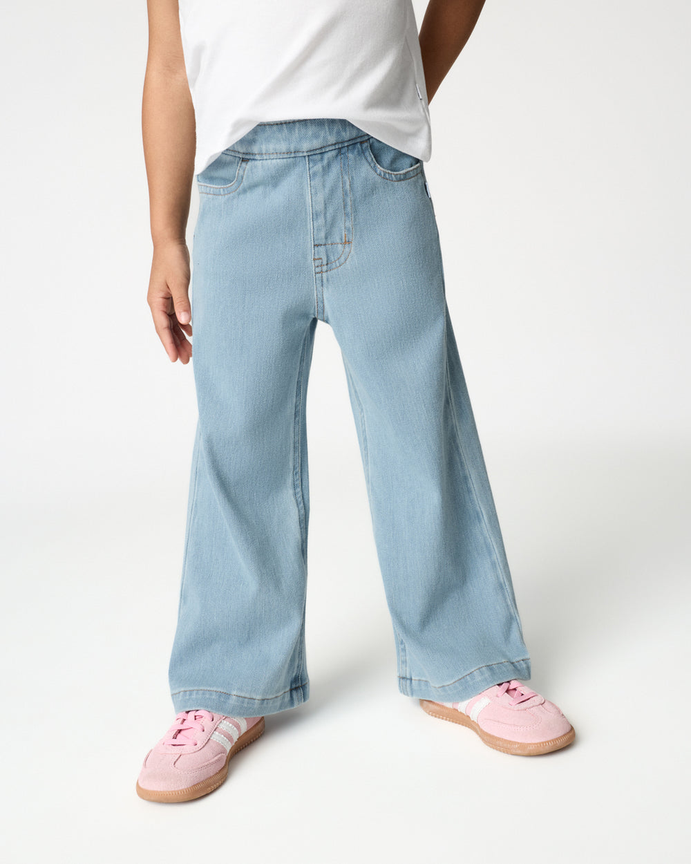 Girl wearing the Light Blue Wide Leg Denim Pants