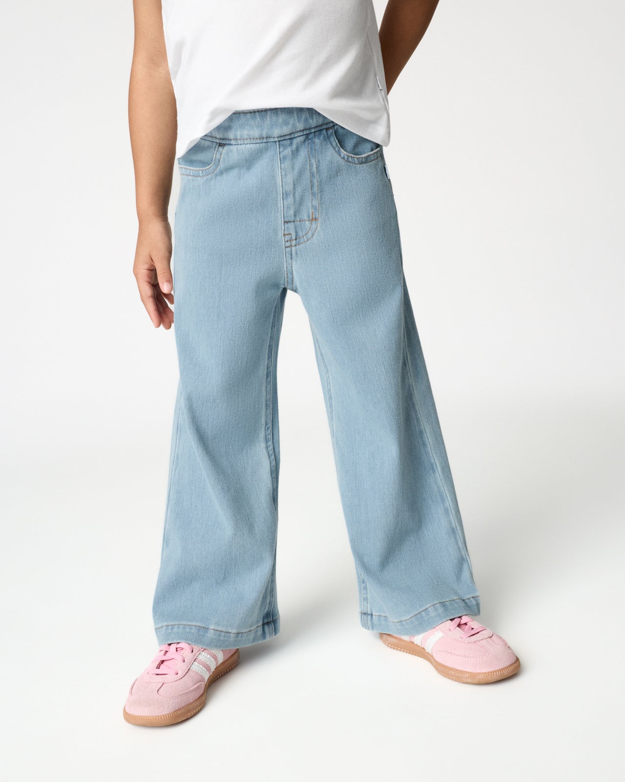 Girl wearing the Light Blue Wide Leg Denim Pants