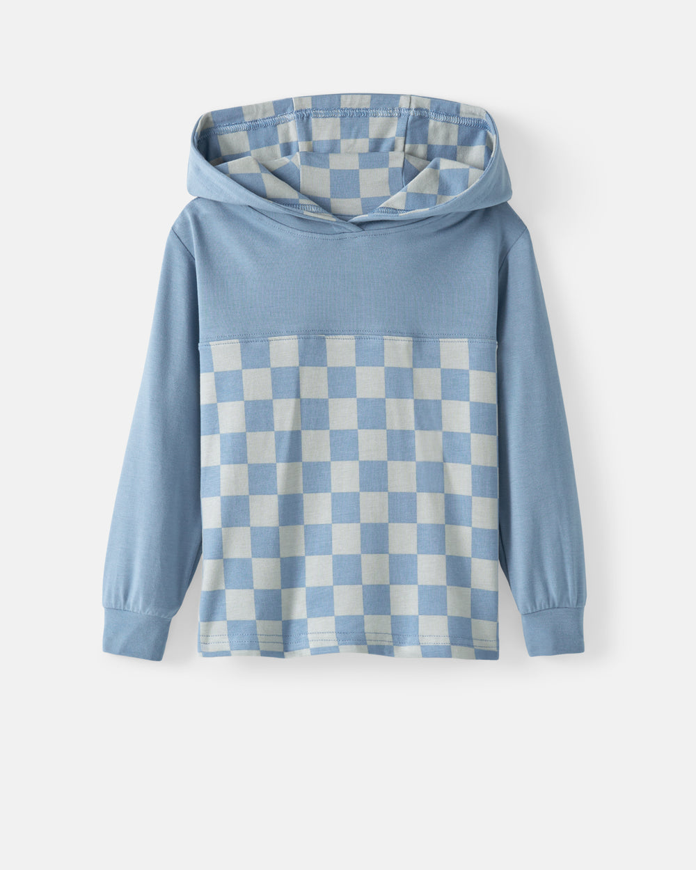 Flat lay of the Dusk Blue Checks Relaxed Hooded Tee