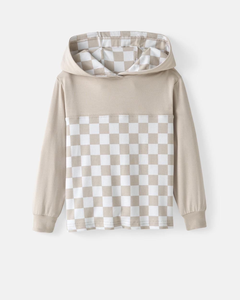 Flat lay of the Stone Checks Relaxed Hooded Tee