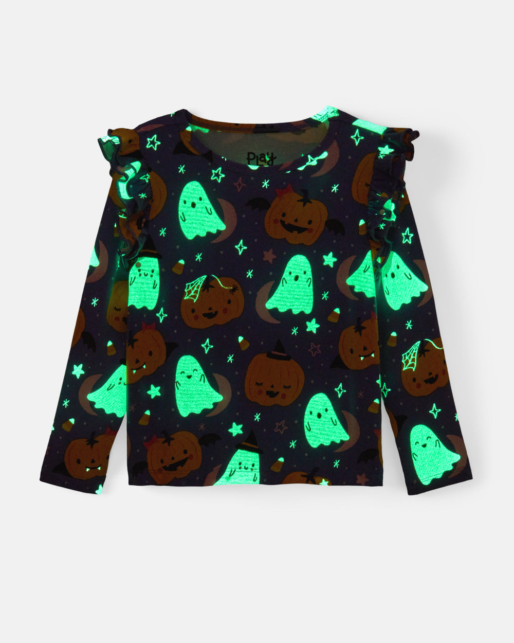 Flat lay of the glow in the dark Moonlit Magic Purple Flutter Tee