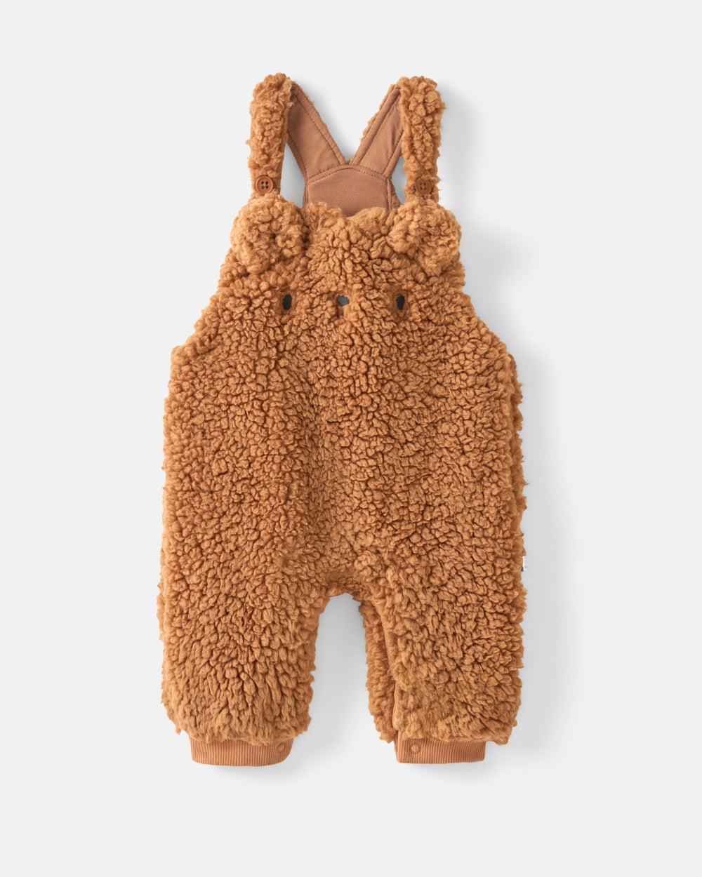 Flat lay of the Chestnut Brown Sherpa Baby Overall