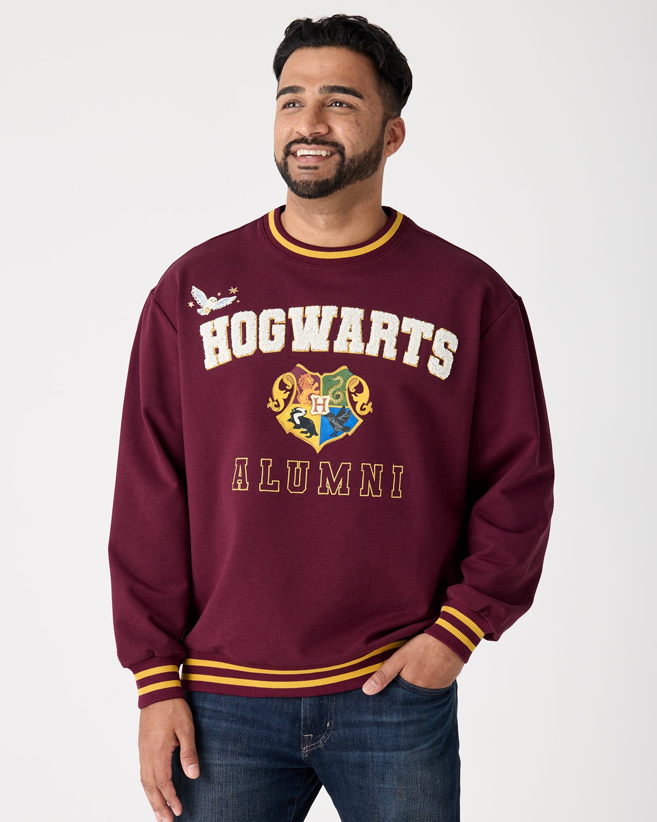 Man wearing the Harry Potter™ Spellbinding Studies Adult Crewneck Sweatshirt
