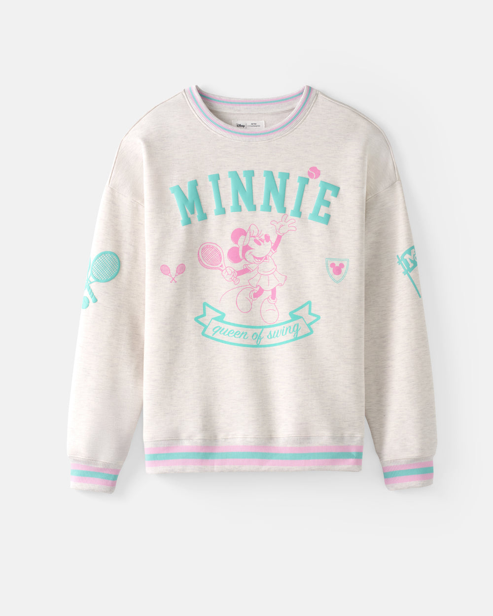 Flat lay of the Disney Minnie Mouse Queen of Swing Women's Crewneck Sweatshirt