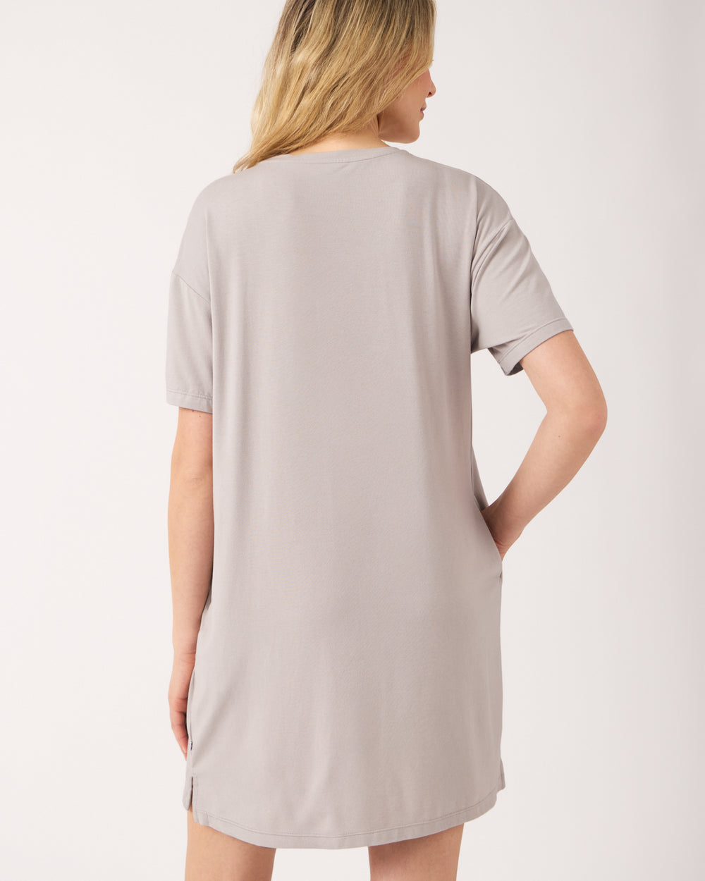 Back view of woman wearing the Dove Gray Women's Lounge Dress