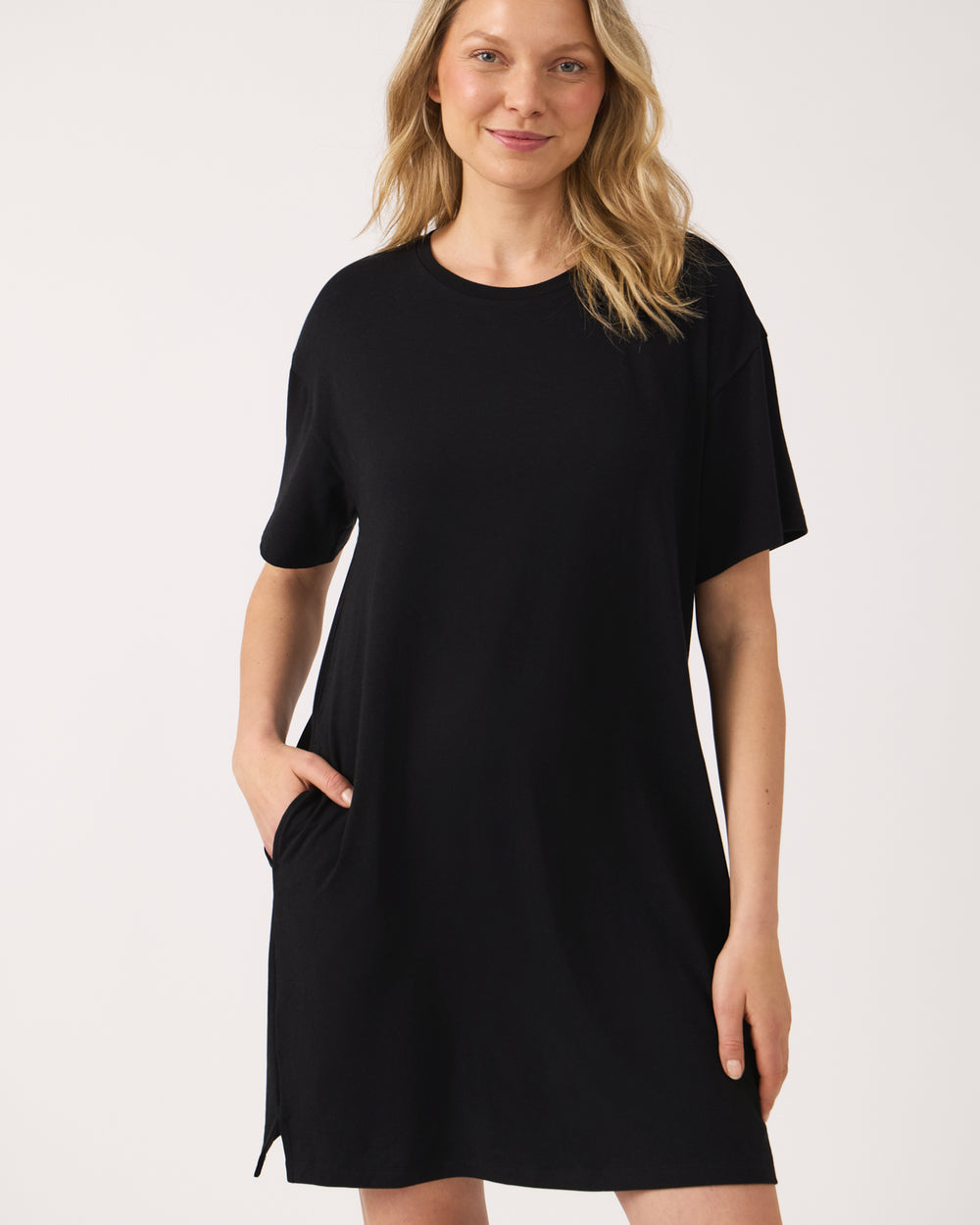 Woman wearing the Black Women's Lounge Dress