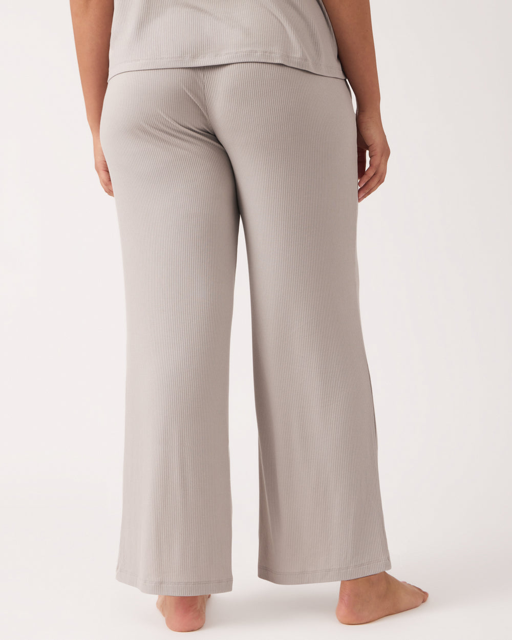 Back view of woman wearing the Dove Gray Women's Ribbed Wide Leg Pant