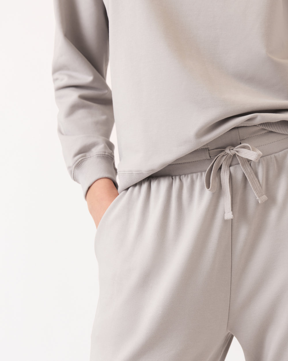 Close up of the drawstring detail on the Dove Gray Women's Everyday Jogger