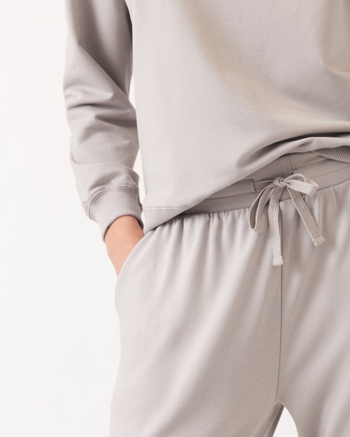 Close up of the drawstring detail on the Dove Gray Women's Everyday Jogger