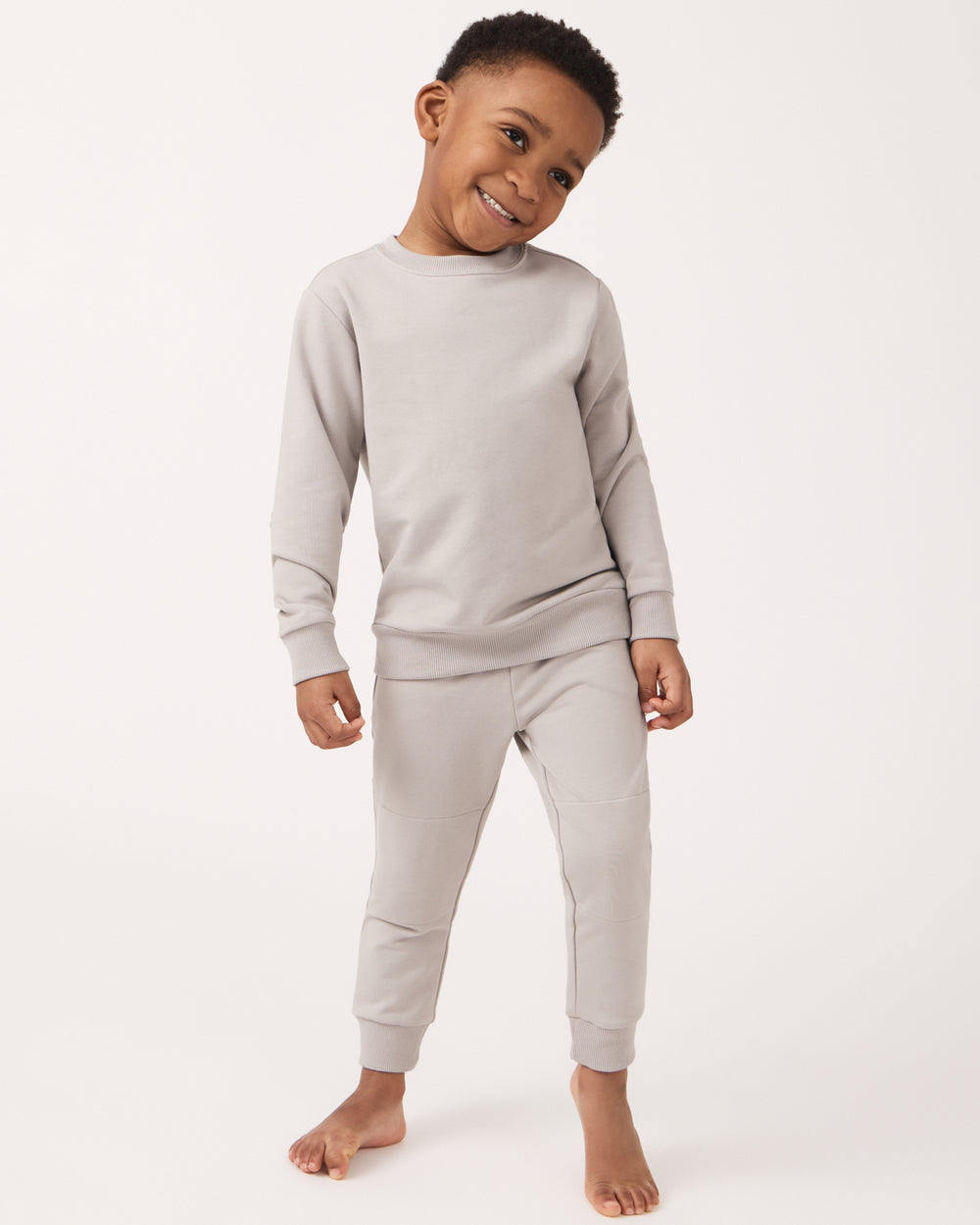 Boy wearing the Dove Gray Jogger and Crewneck Set
