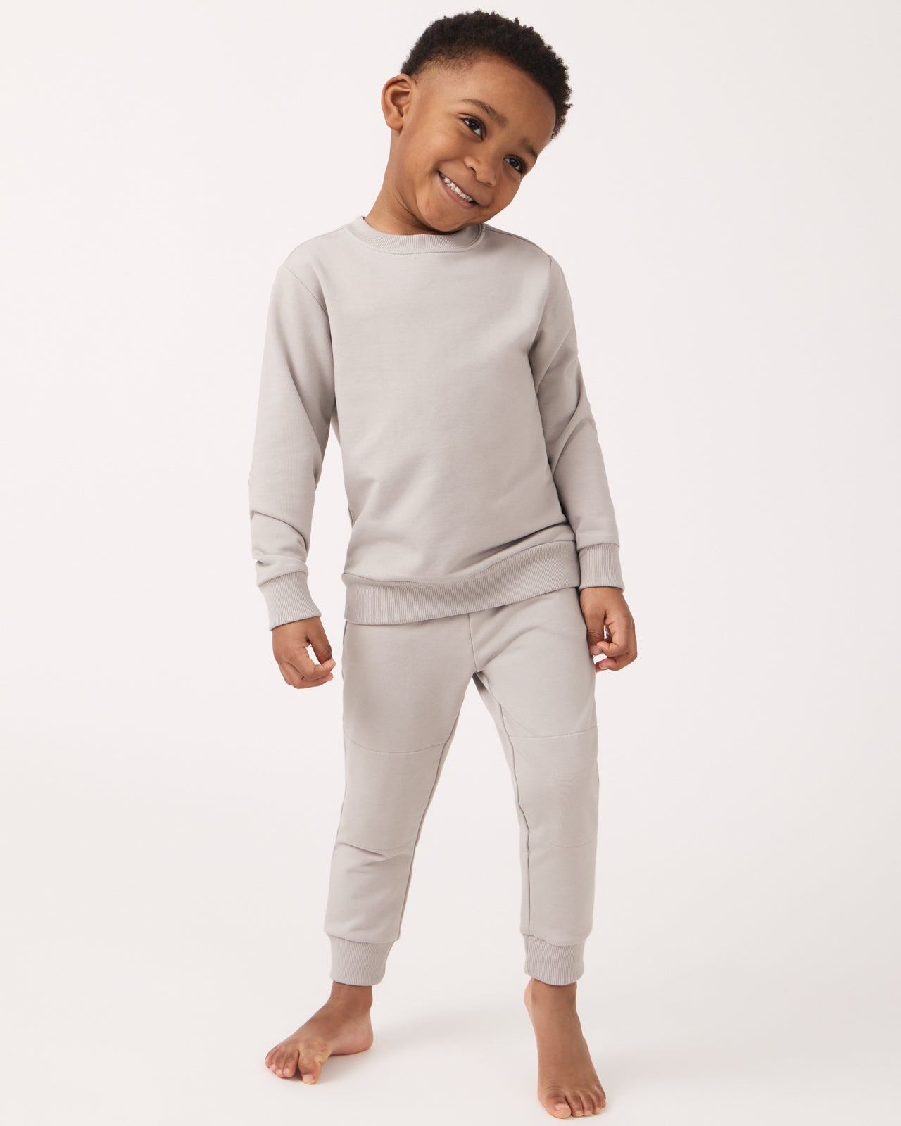 Boy wearing the Dove Gray Jogger and Crewneck Set