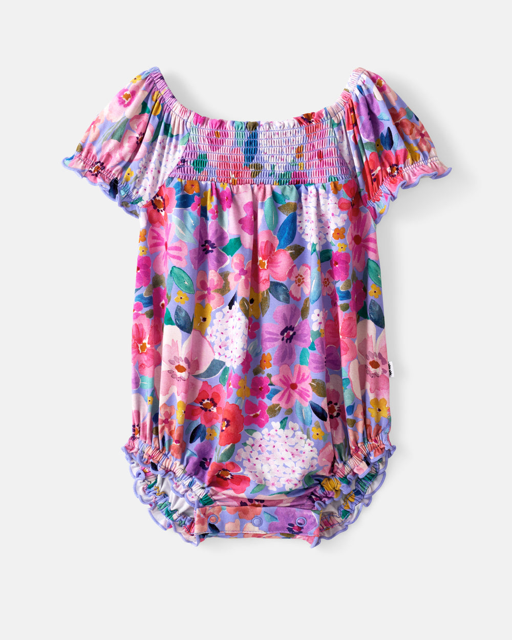 Flat lay of the Sweet Sprigs Smocked Bubble Romper
