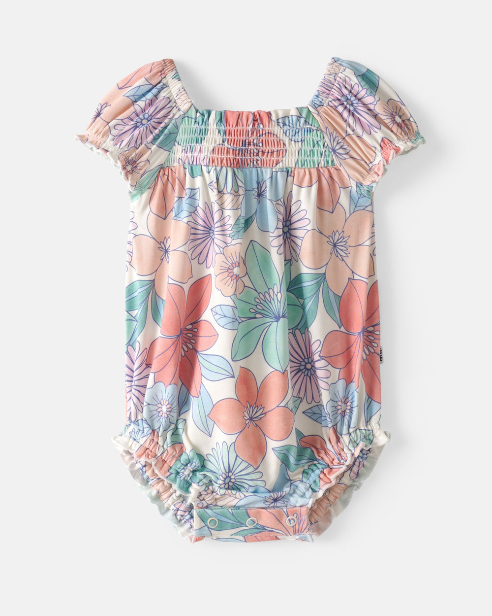 Flat lay of the Shoreline Blooms Smocked Bubble Romper