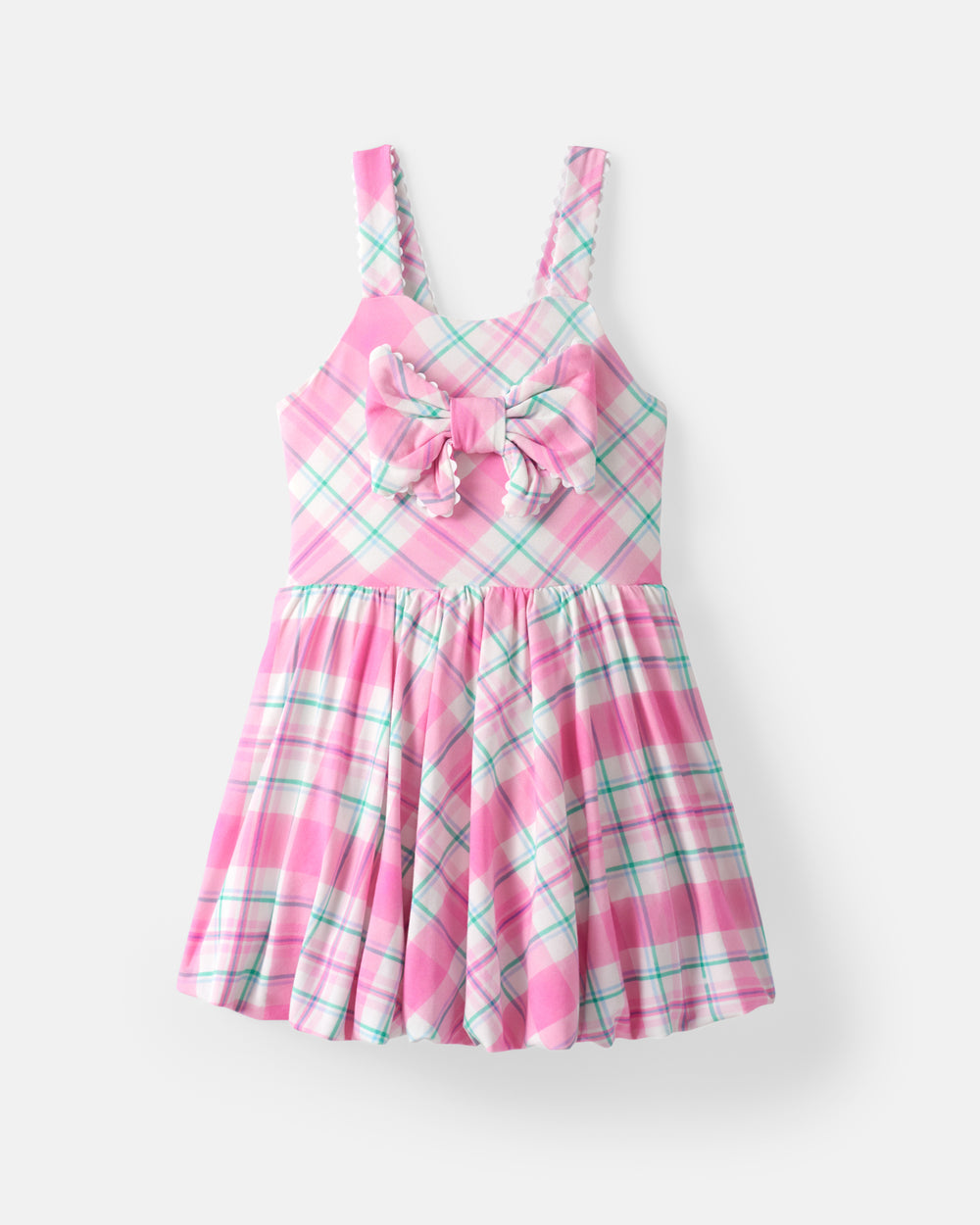 Flat lay of the Springtime Plaid Bow Bubble Dress