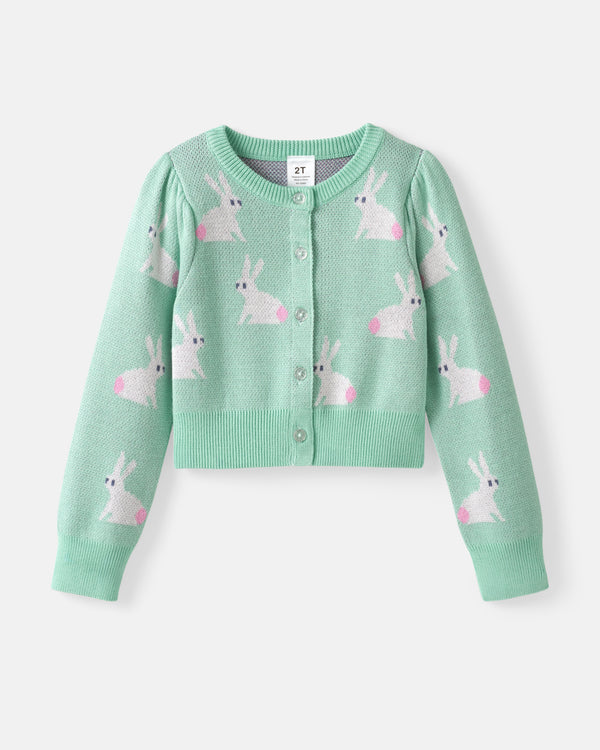 Flat lay of the Blush Bunnies Puff Sleeve Cardigan Sweater
