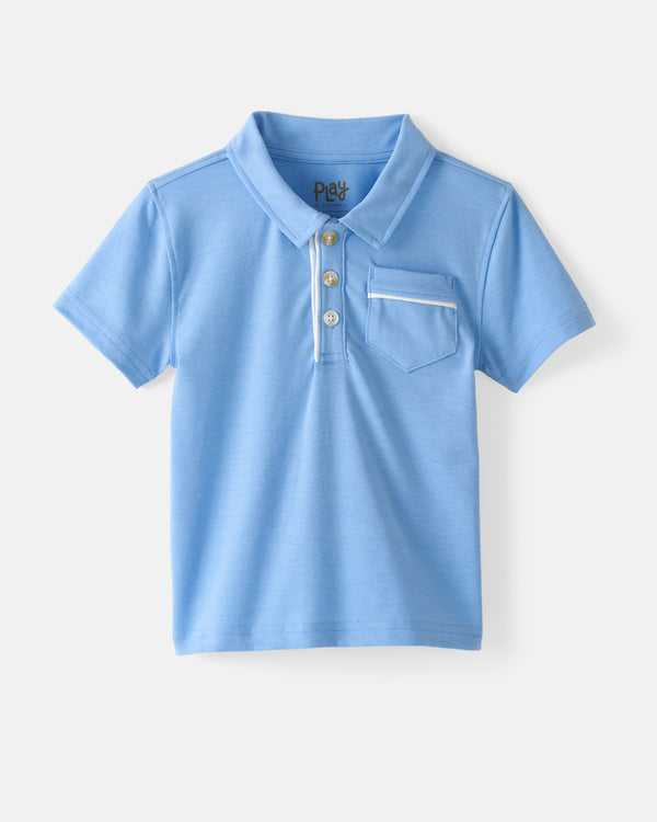 Flat lay of the Lakeside Blue Polo Shirt