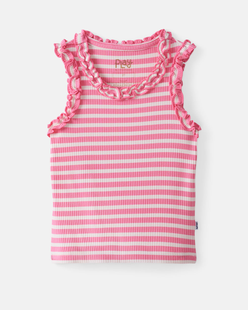 Flat lay of the Sweet Pink Stripe Ruffle Tank