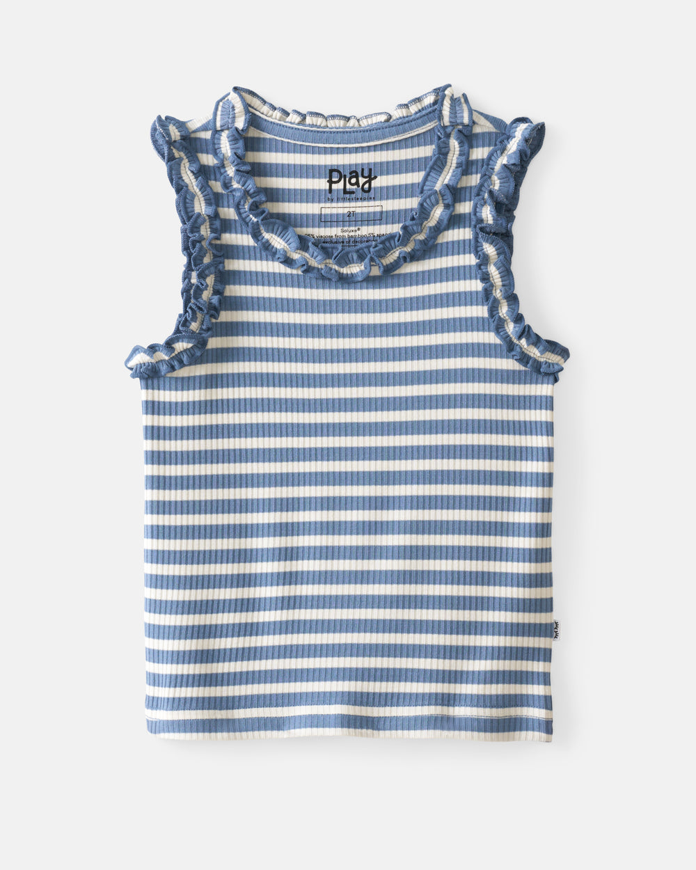 Flat lay of the Infinite Blue Stripe Ribbed Ruffle Tank