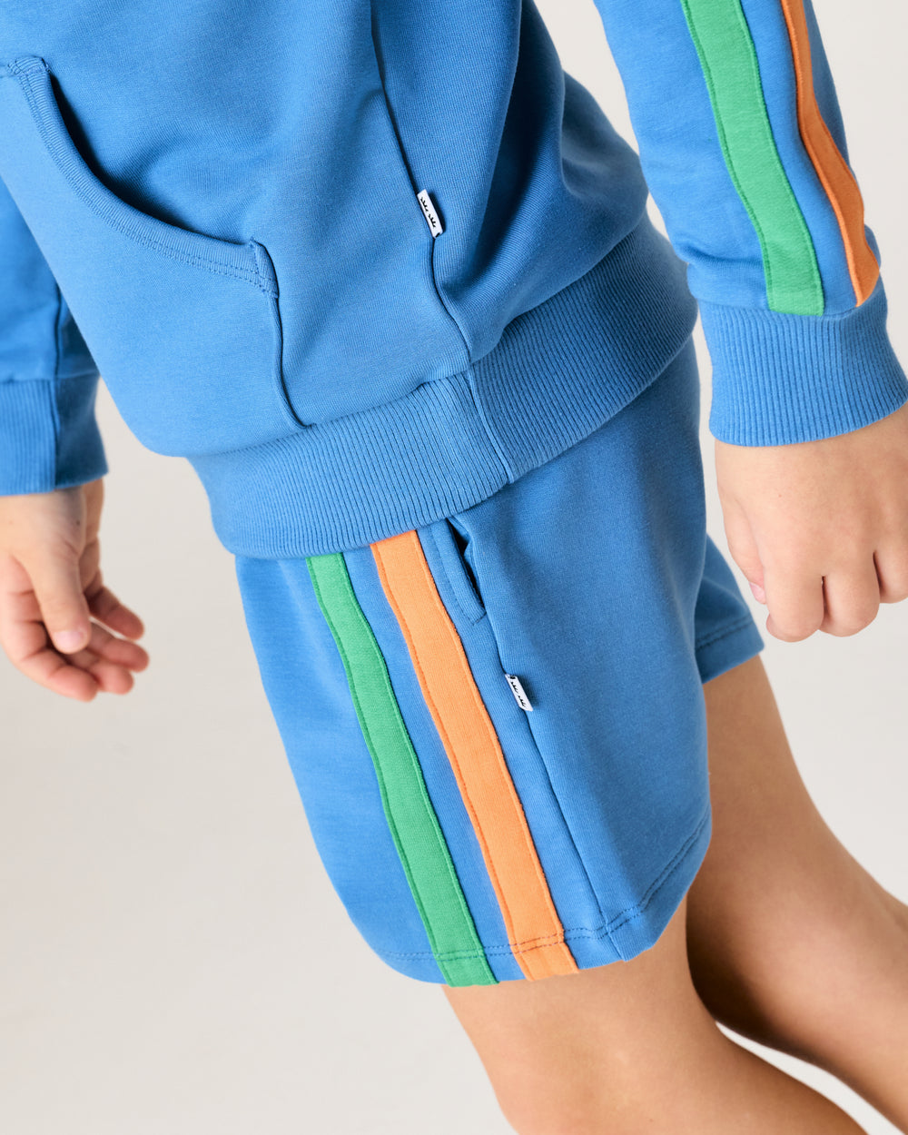 Close up of the stripe detail on the Major Blue Side Stripe Short