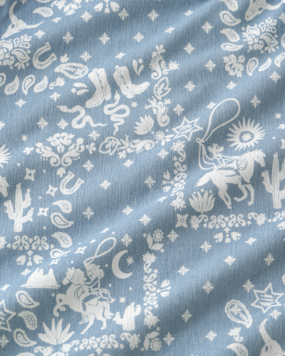 Close up of the Bandana Blues Denim print