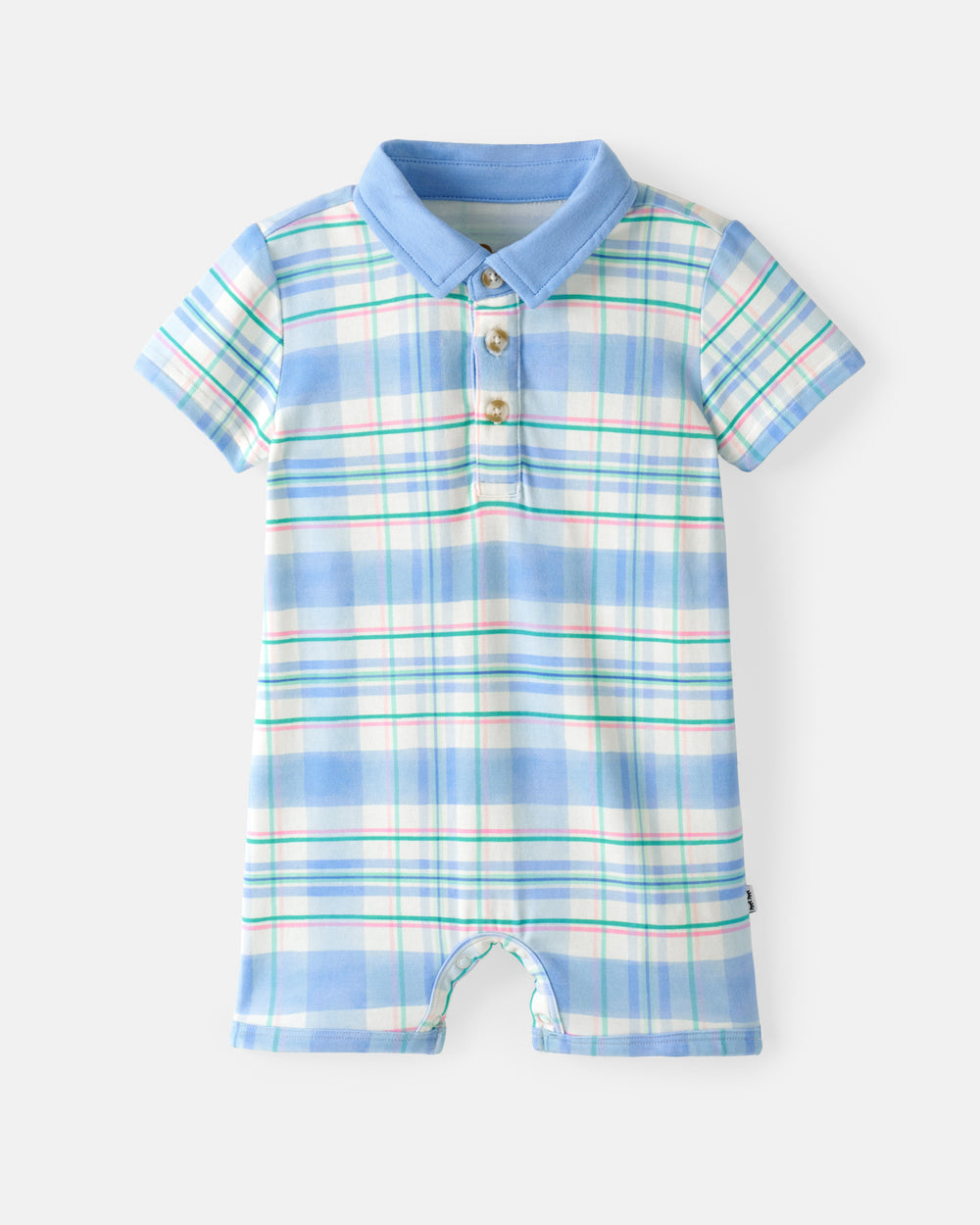Flat lay of the Springtime Plaid Polo Shorty Romper