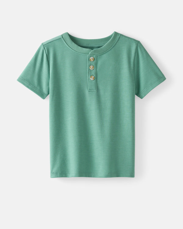 Flat lay of the Cool Jade Henley Tee