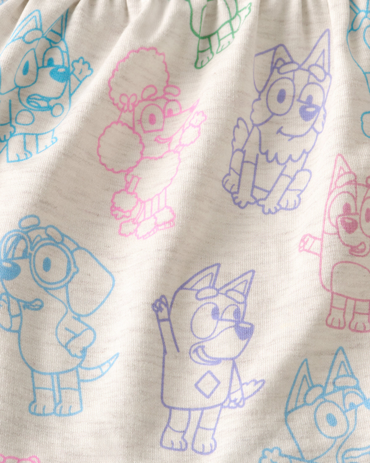 Close up of the Bluey Playtime Crew fabric