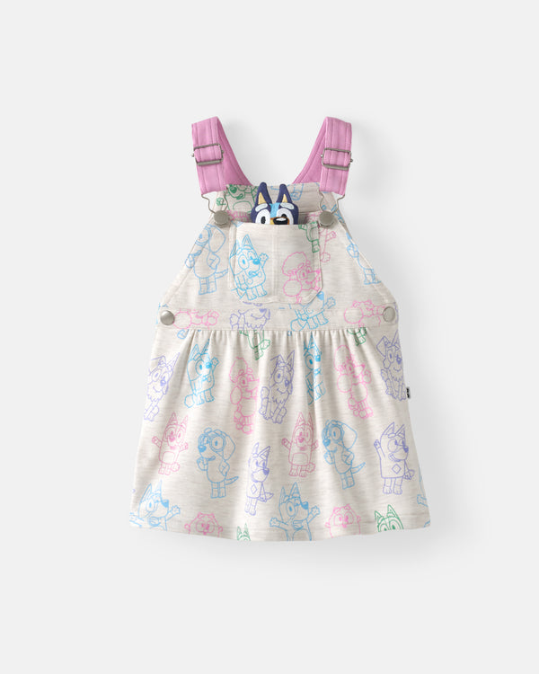 Flat lay of the Bluey Playtime Crew Skirt Overall