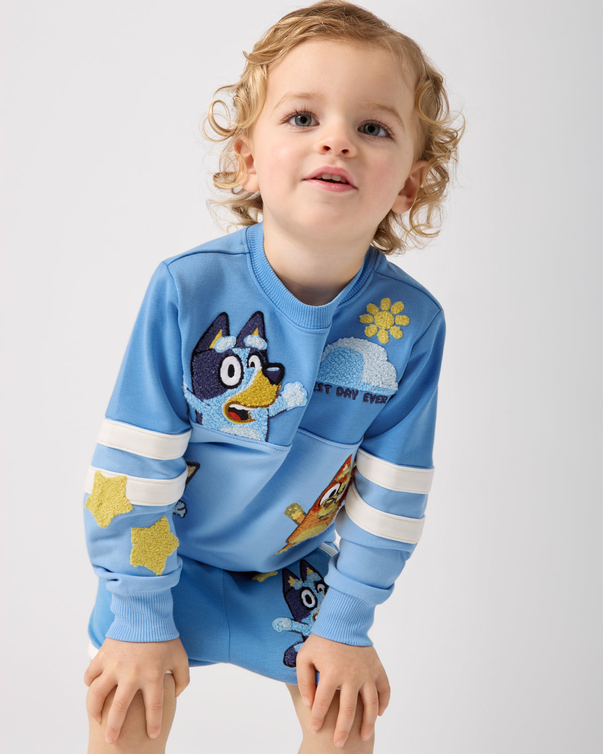 Alternate child wearing the Bluey Best Day Ever Crewneck Sweatshirt